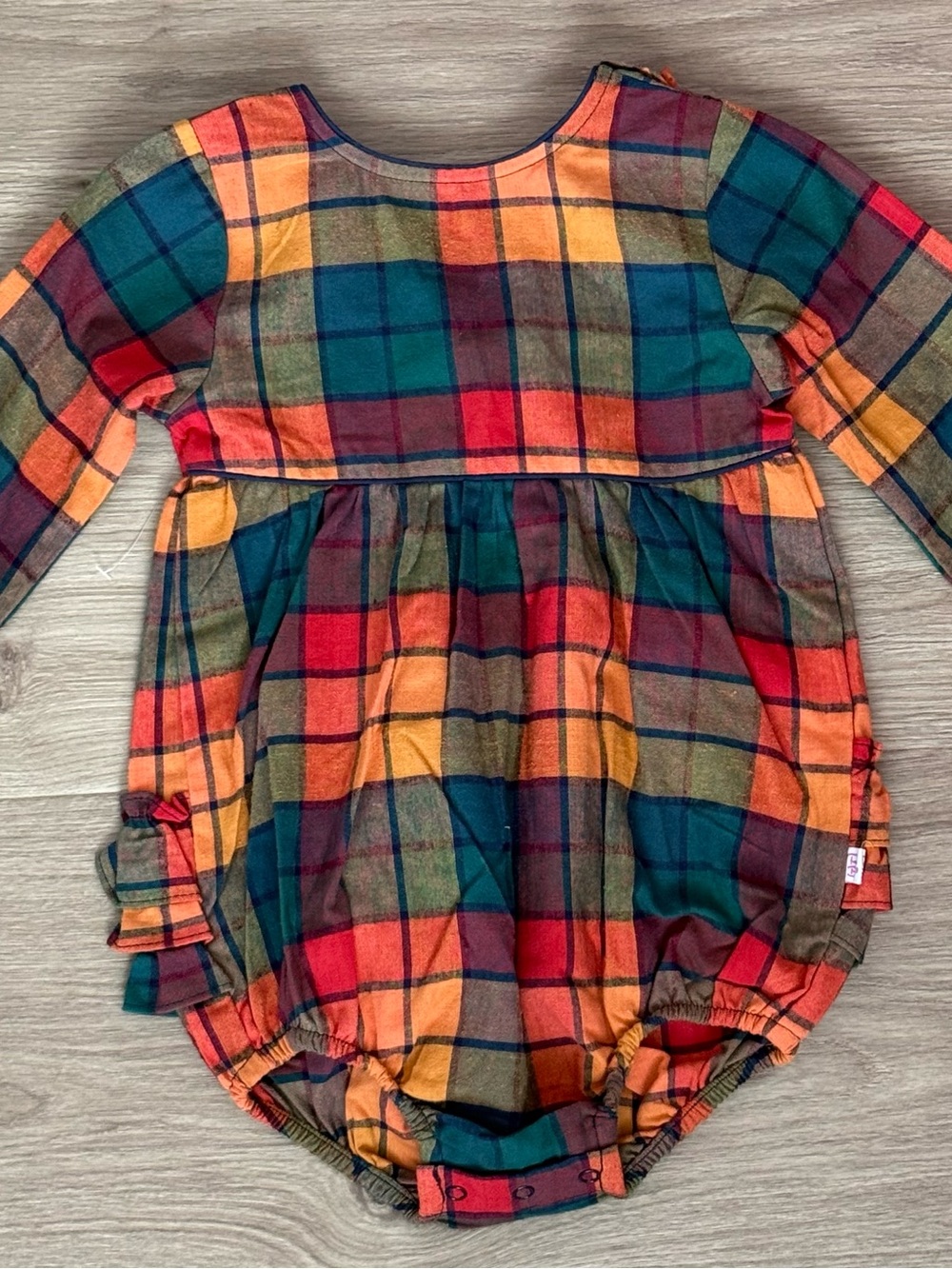 Ruffle Butts Plaid Bubble One-Piece in Teal, Mustard, Red